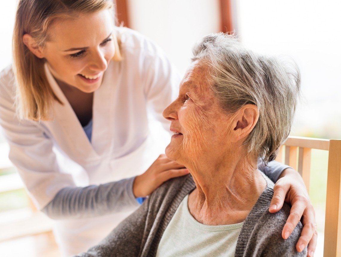elderly grandma is being cared for